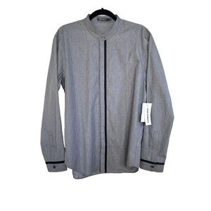 RYAN ROBERTS Oliver Banded Collar Shirt Gray/Black Dot Men L/S Size M Rare NEW